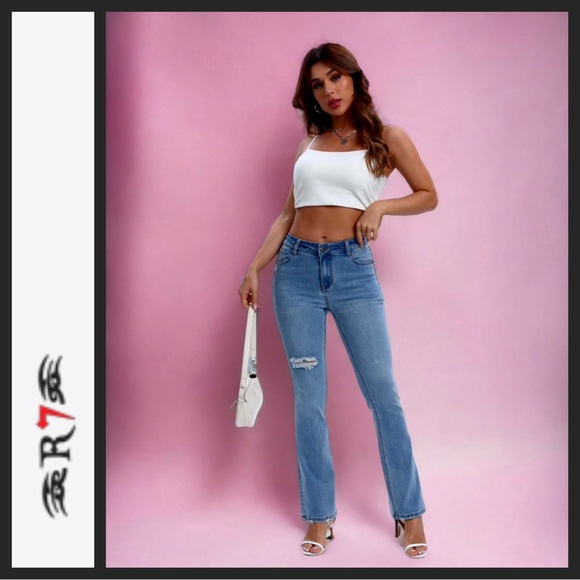 NWT R7 High Rise Distressed Bootcut Jeans - Picture 3 of 9